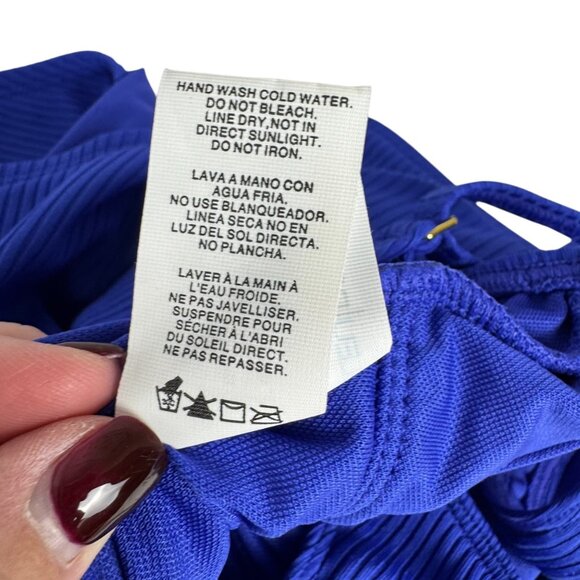 Bleu Rob Beattie Blue Ribbed Walk The Line Square Neck One-Piece Swimsuit Sz 4 - Picture 9 of 10